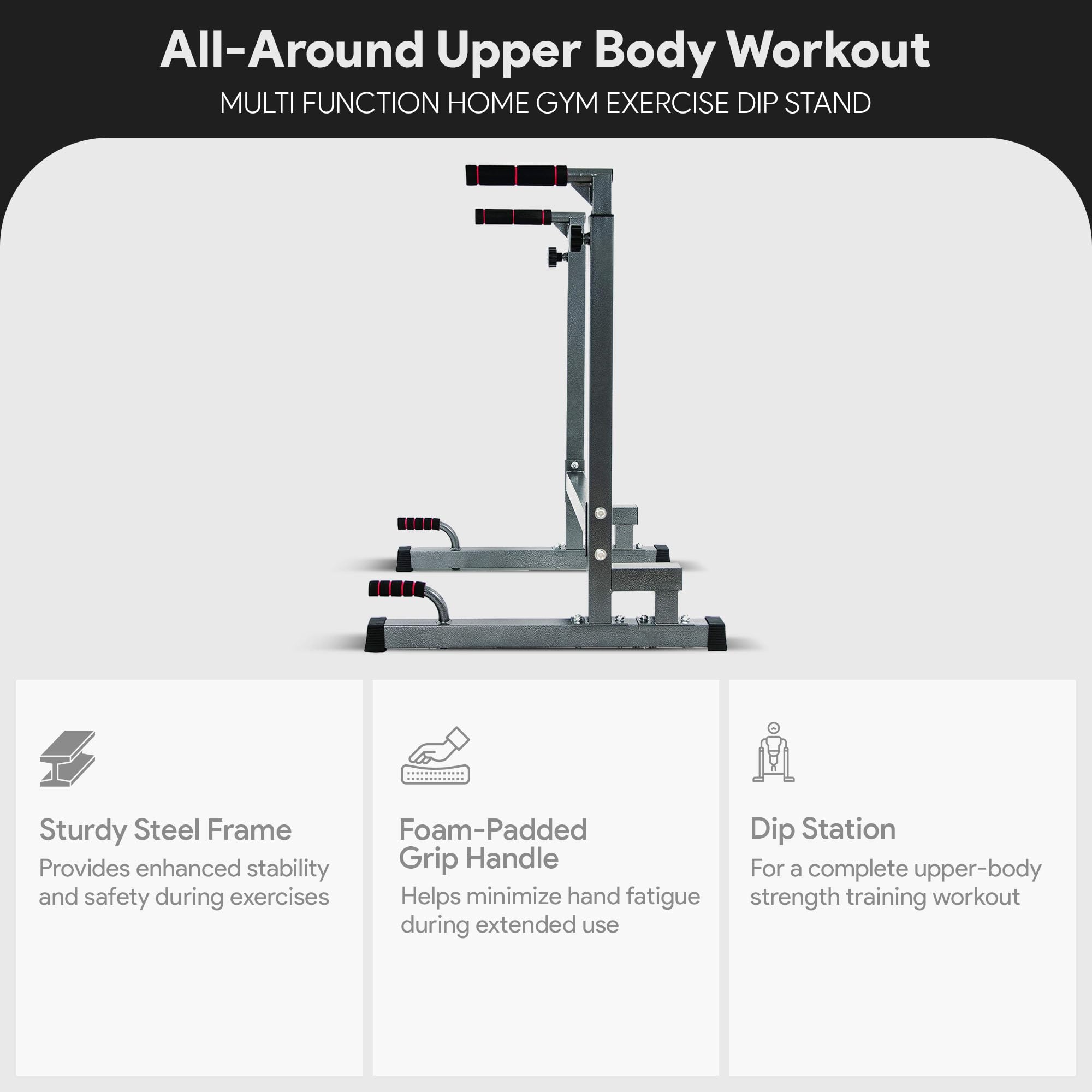 Balancefrom Multi-Function Dip Stand Dip Station Dip Bar With Improved Structure Design, 500-Pound Capacity, Gray