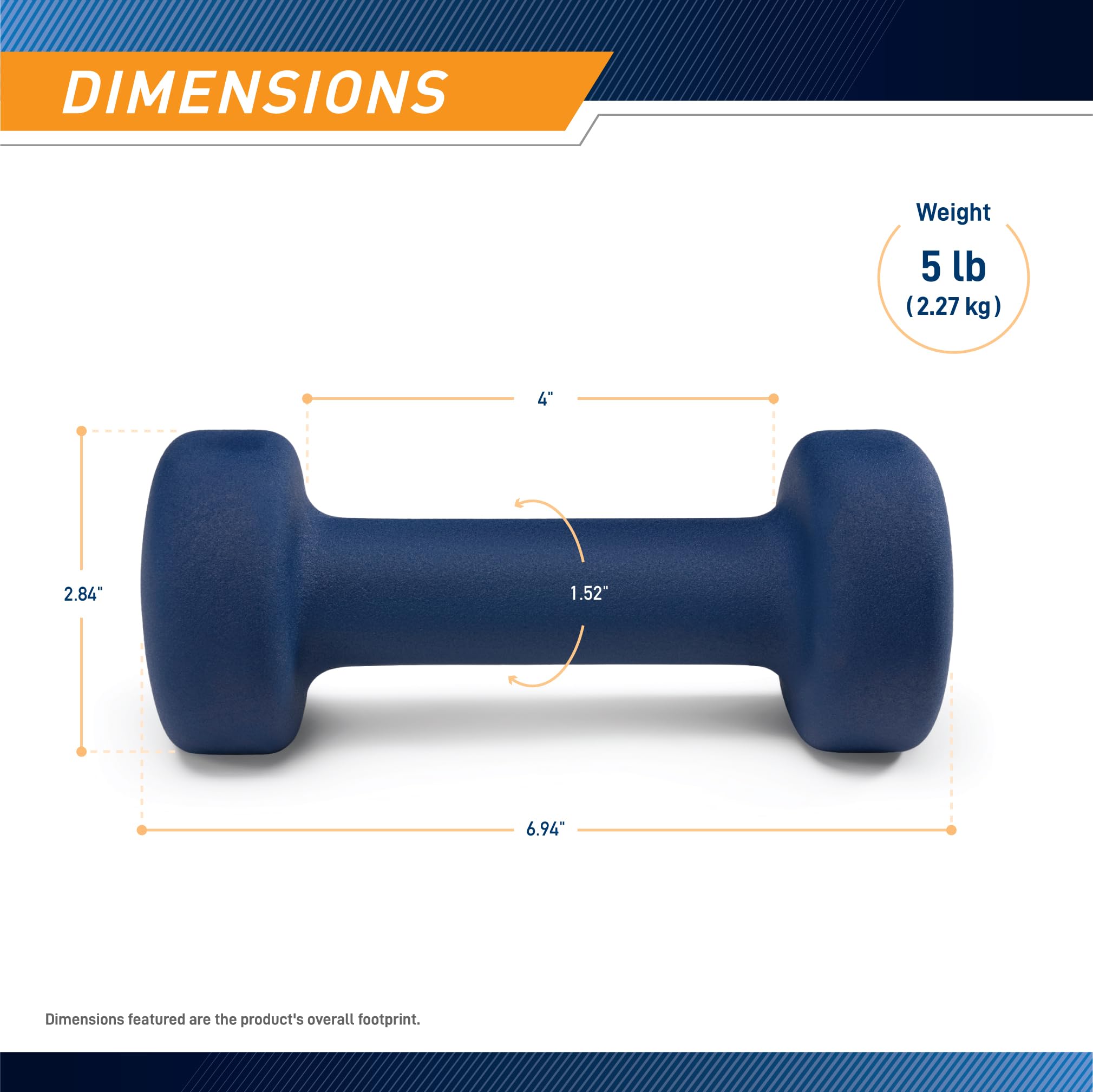 Marcy Neoprene Dumbbell, Single Piece, 5-Lb, Indigo Blue