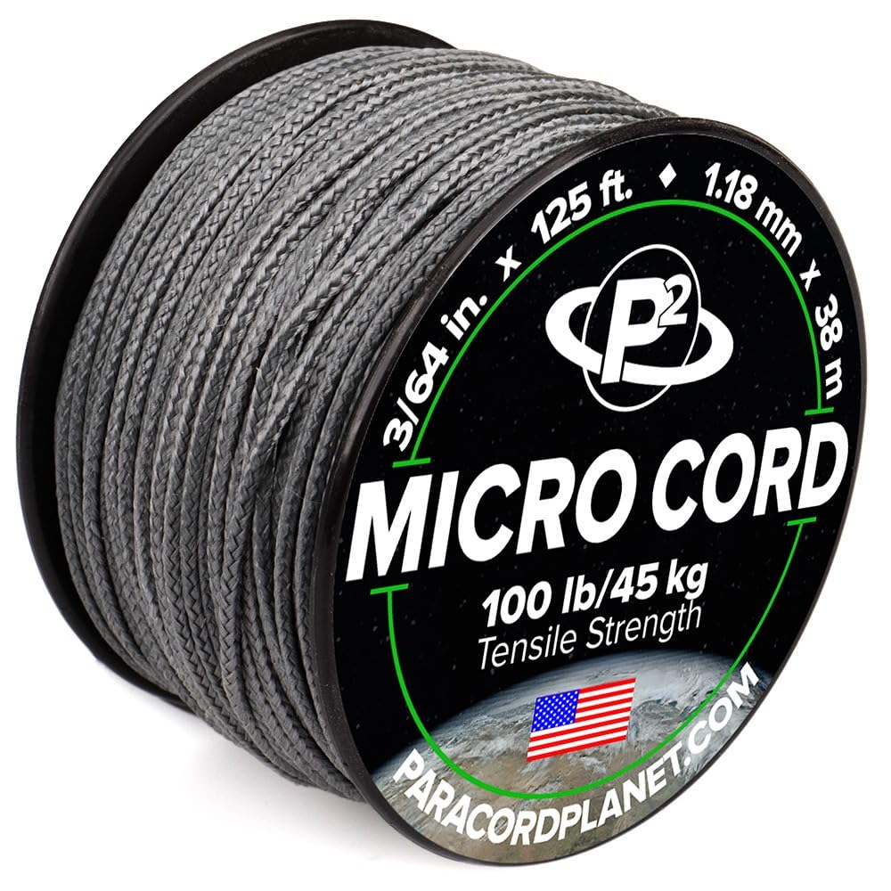 Paracord Planet Micro Paracord - Thin Braided Cord For Crafting, Fishing, And Diy Projects In 125 Ft Spools - Charcoal Gray
