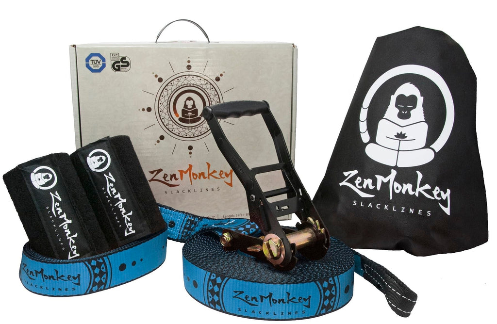 Zenmonkey Slackline Kit With Tree Protectors, Cloth Carry Bag And Instructions, 60 Foot - Easy Setup For The Family, Kids And Ad