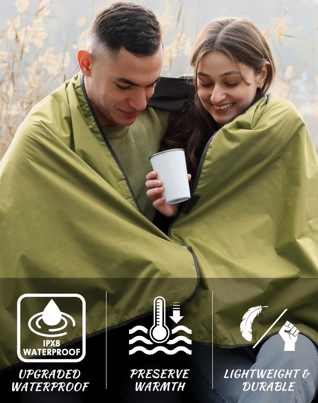 Dukuseek Waterproof Blanket Outdoor, Hooded Blanket Poncho - Large (79X56), Portable, Windproof Fleece Blankets For Cold Weather
