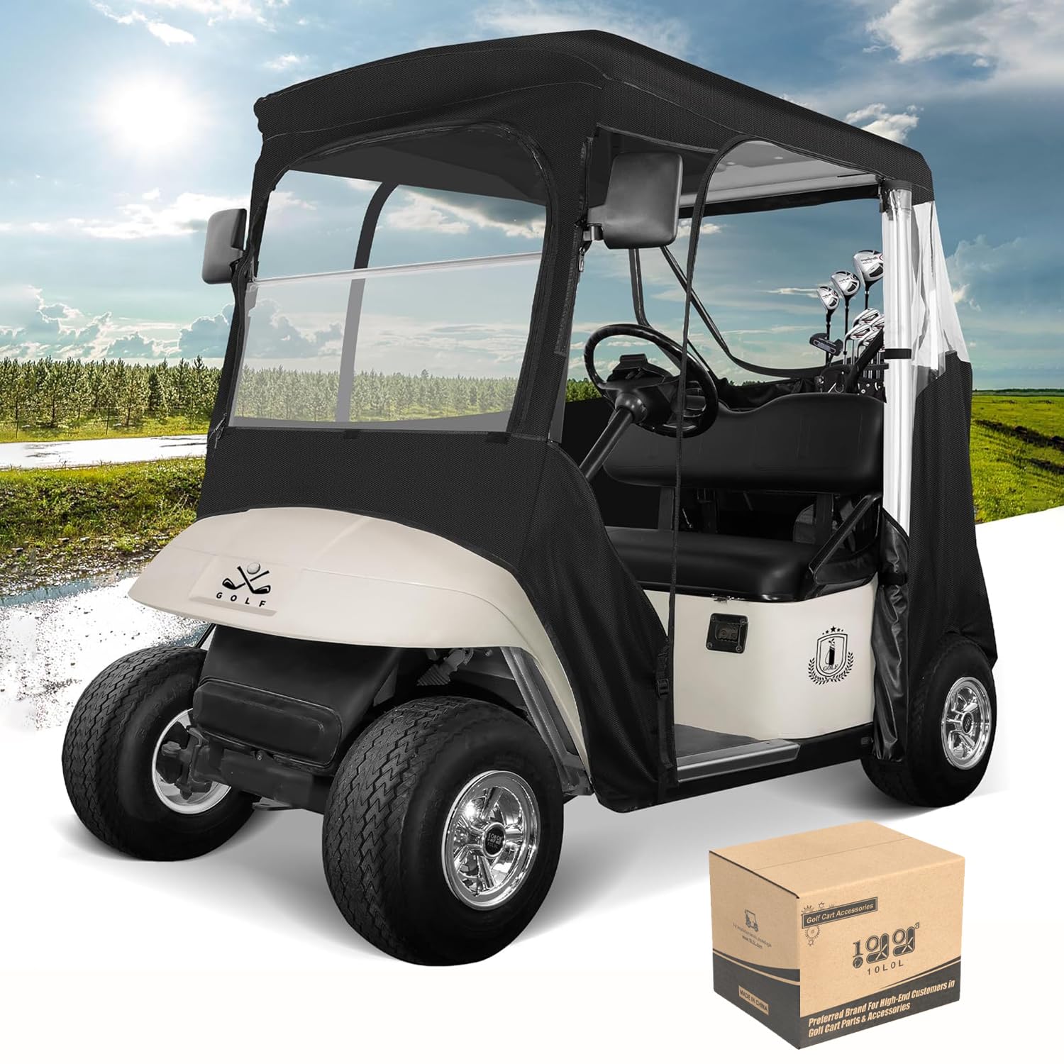 10L0L Golf Cart Enclosure Fit For 2 Passenger Ezgo Txt & Rxv, Waterproof Windproof Portable Transparent Golf Cart Cover Storage