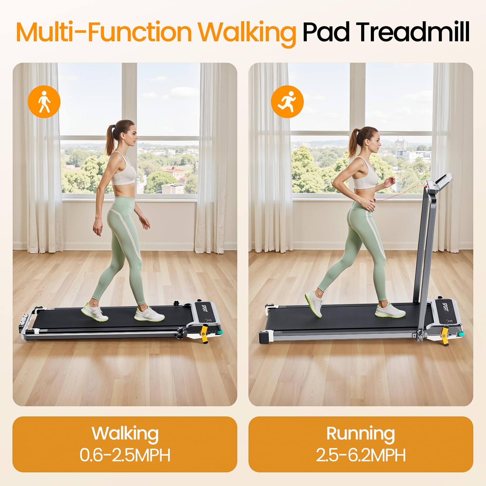 2 Side Walking Pad With Incline, Finehorse 2 In 1 Under Desk Walking Pad With Handle Bar And Foot Massager Treadmills For Home/O