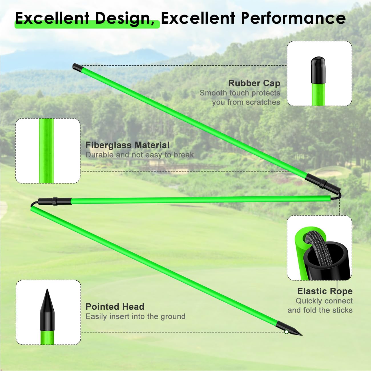Rhino Valley Golf Alignment Sticks 3 Pack, 48 Collapsible Alignment Sticks For Aiming, Putting, Full Swing Trainer, Golf Alignme