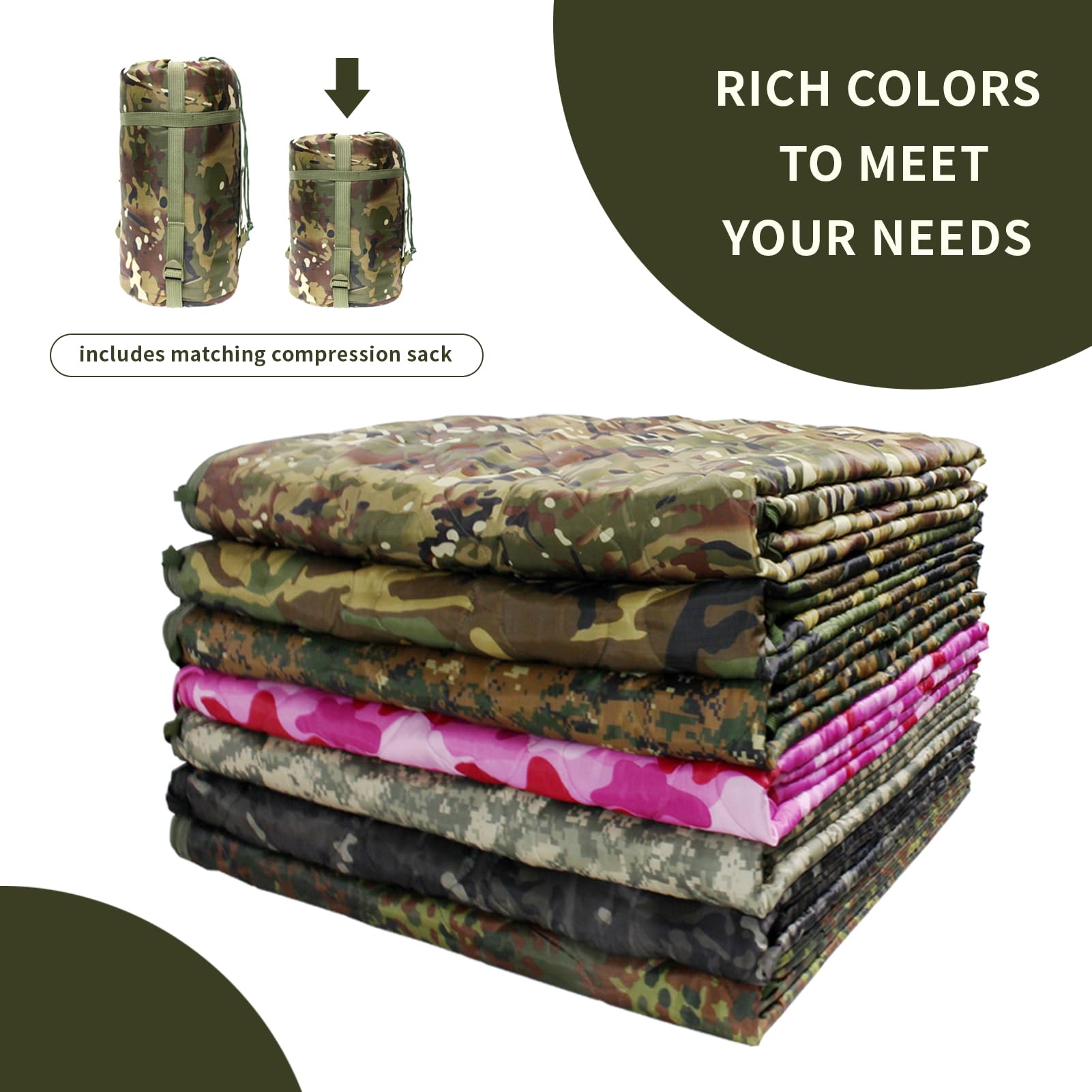 Grvcn Military Blanket - Camping Sleeping Bag, Poncho Liner Thermal Insulated Blanket, Lightweight Portable Outdoor Hiking Survi