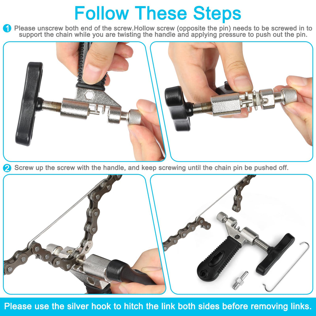 A Akraf Bike Link Plier + Chain Breaker Splitter Tool + Chain Checker + 3 Pairs Bicycle Missing Links, Bike Link Opener Closer P