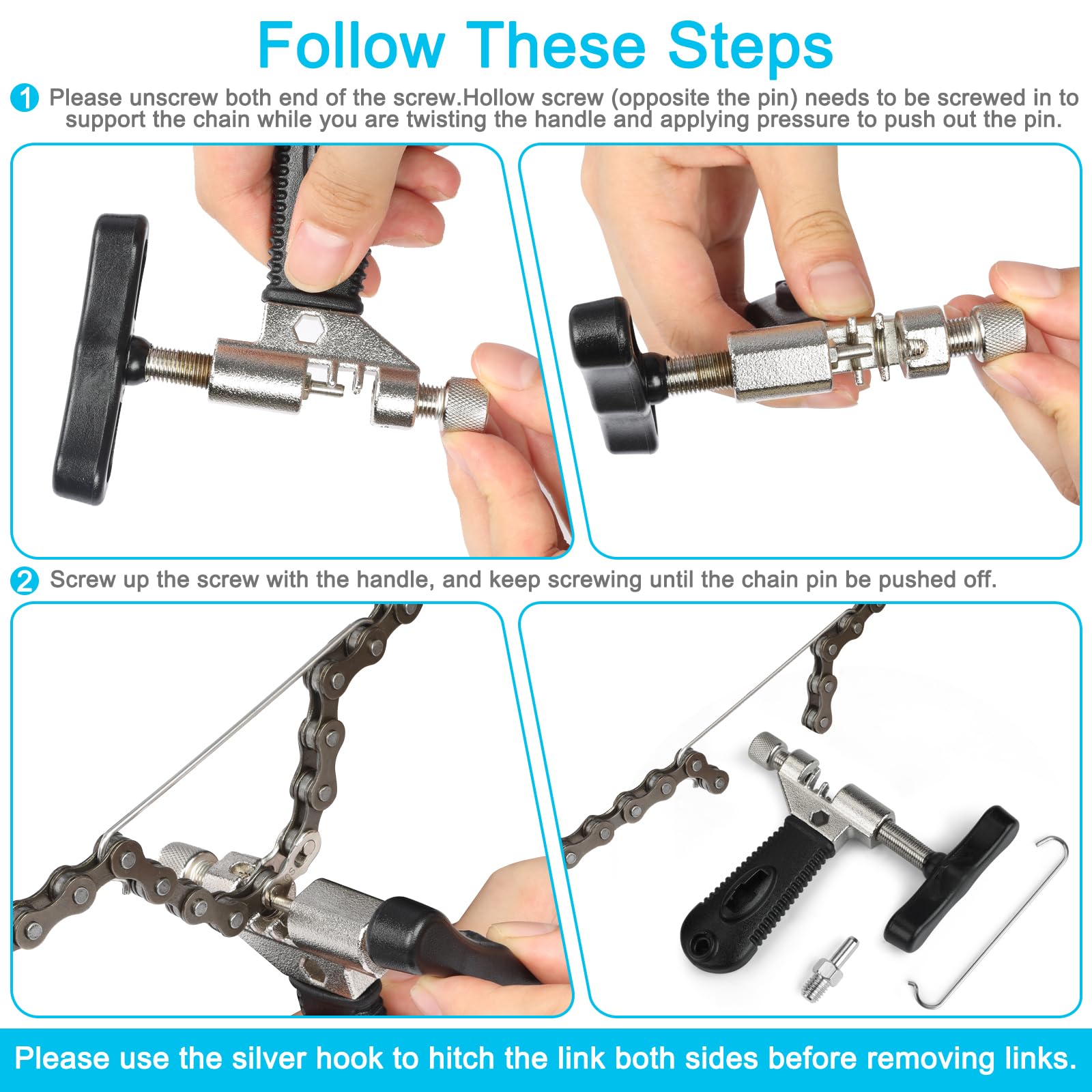 A Akraf Bicycle Chain Repair Tool Kit With Bike Link Plier, Chain Breaker Splitter Tool, 6 Pairs Bicycle Missing Links, Bicycle