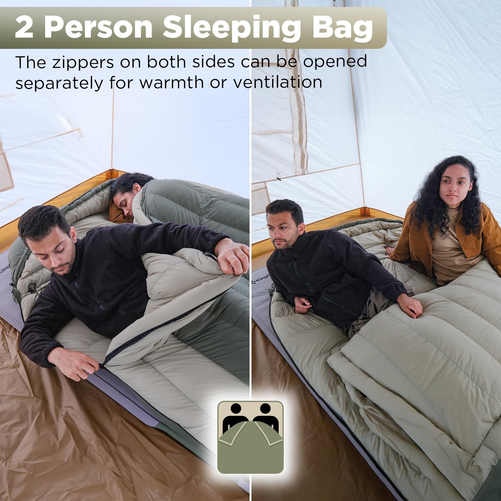 Atepa Double Sleeping Bag-700Fp Down 0 Degree Sleeping Bag For Adults 2 Person- Lightweight Sleeping Bag For Backpacking Couples
