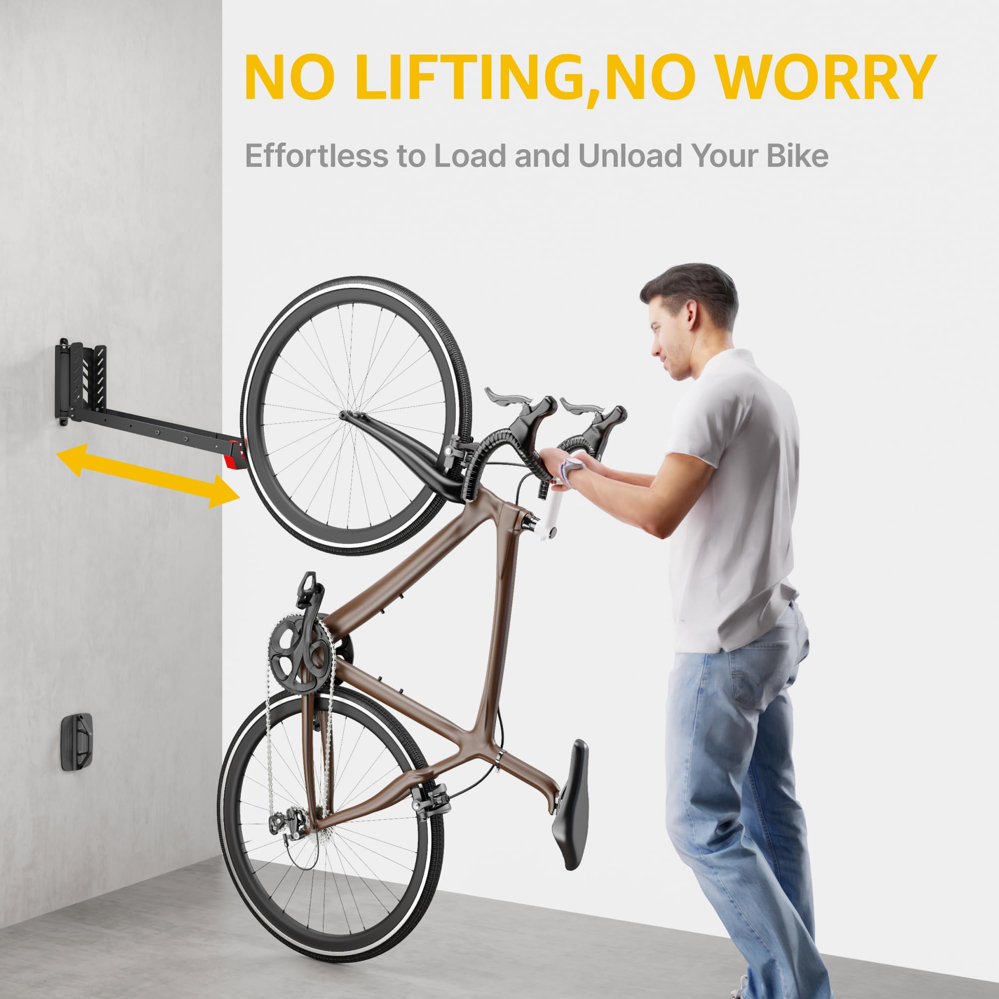 monTEK Swivel Bike Wall Mount, No Heavy Lifting Required Bike Wall Mount, Bike Hangers for Garage, Space-Saving Bike Rack Garage