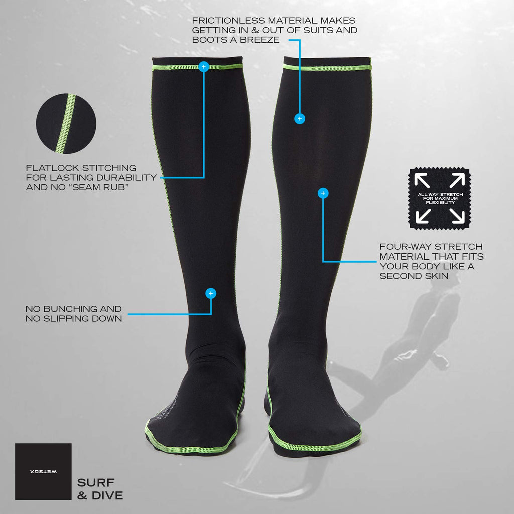 Wetsox Frictionless Wetsuit Boot Socks Slip Easily In/Out Of Gear (Black, Medium)