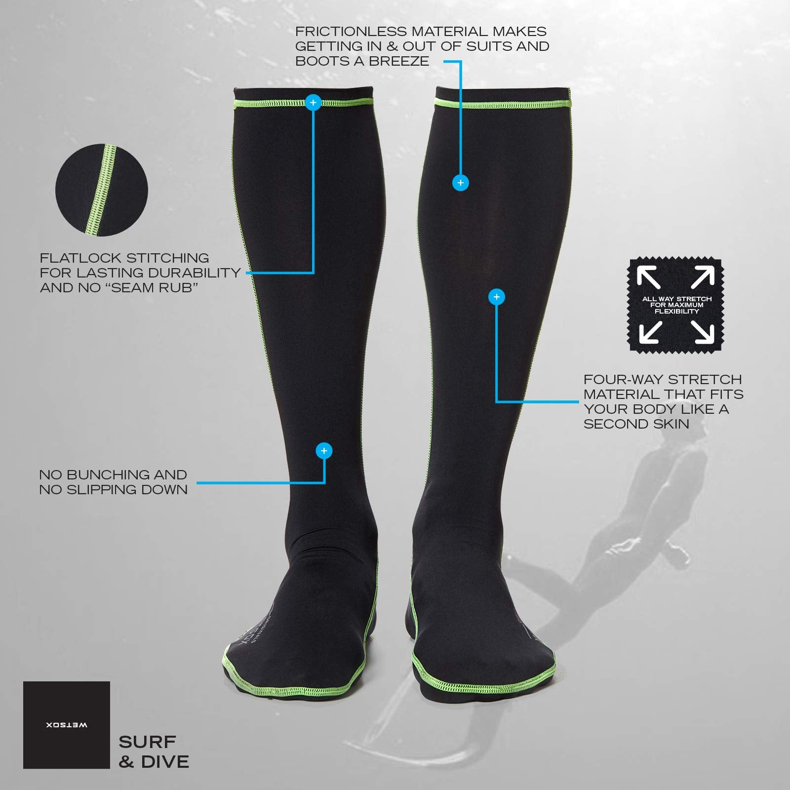 Wetsox Frictionless Wetsuit Boot Socks Slip Easily In/Out Of Gear (Black, Medium)