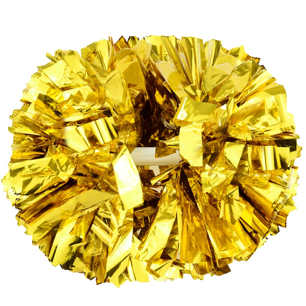 Lovecheer 2Pcs Pom Poms Cheerleading Gold Metallic Cheer Pom Poms With Baton Handle For Sports Team Spirit Party Cheering