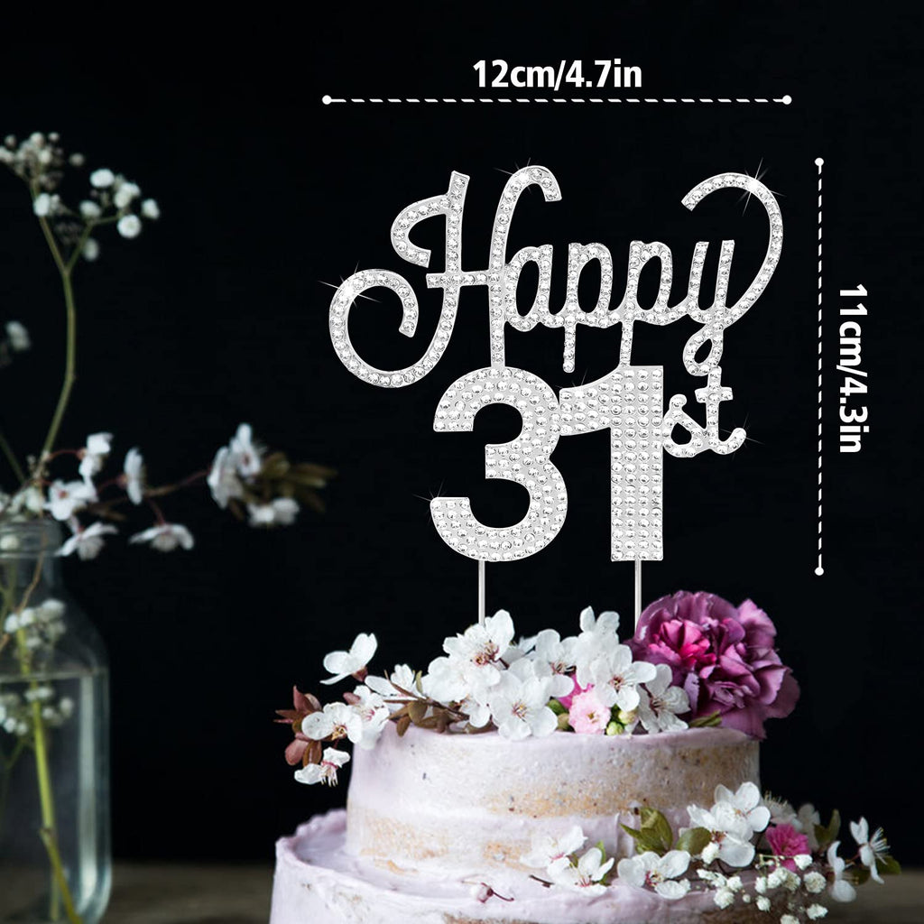 Lingteer Happy 31St Birthday Silver Rhinestone Cake Topper - Cheers To 31St Birthday 31 Years Old Anniversary Party Cake Centerp