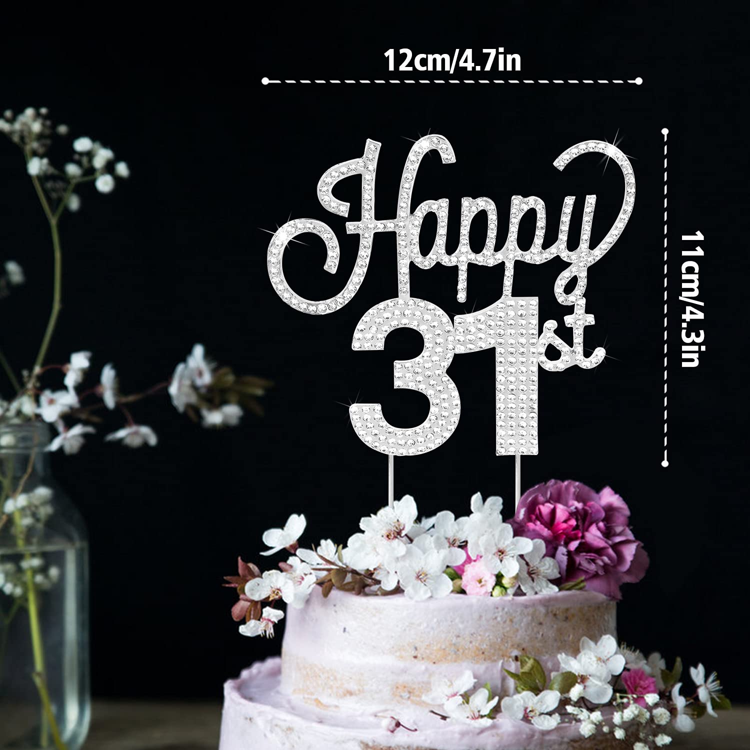 Lingteer Happy 31St Birthday Silver Rhinestone Cake Topper - Cheers To 31St Birthday 31 Years Old Anniversary Party Cake Centerp