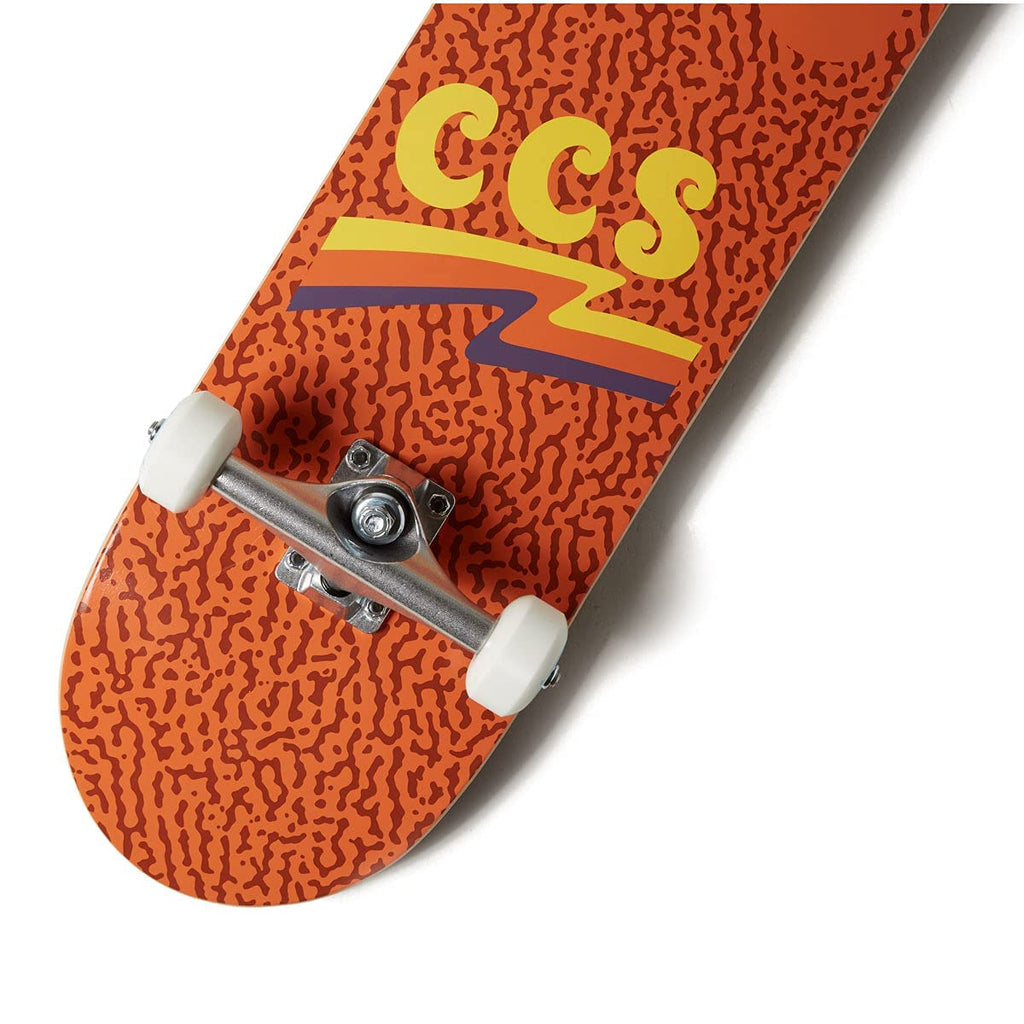 [Ccs] Wavy Times Skateboard Complete Orange 7.00'' - Maple Wood - Professional Grade - Fully Assembled With Skate Tool And Stick