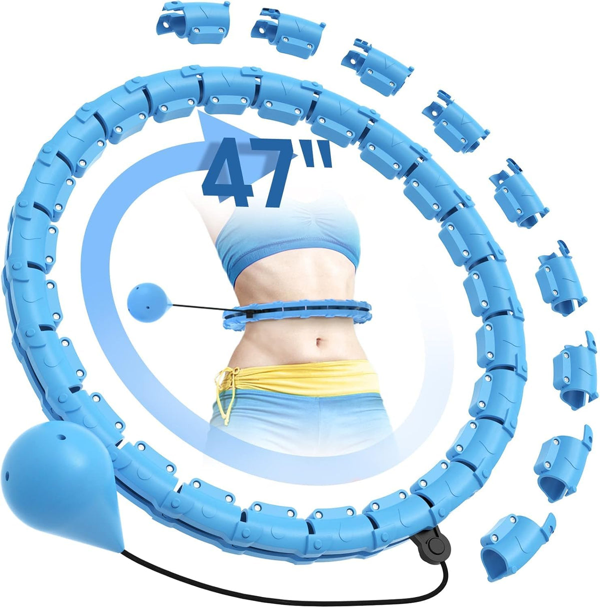 NETXE Weighted Hula Circle with 24 Links(48 Inch) for Adults Weight Loss, Infinity Fitness Hoop Plus Size, for Women Smart Exerc