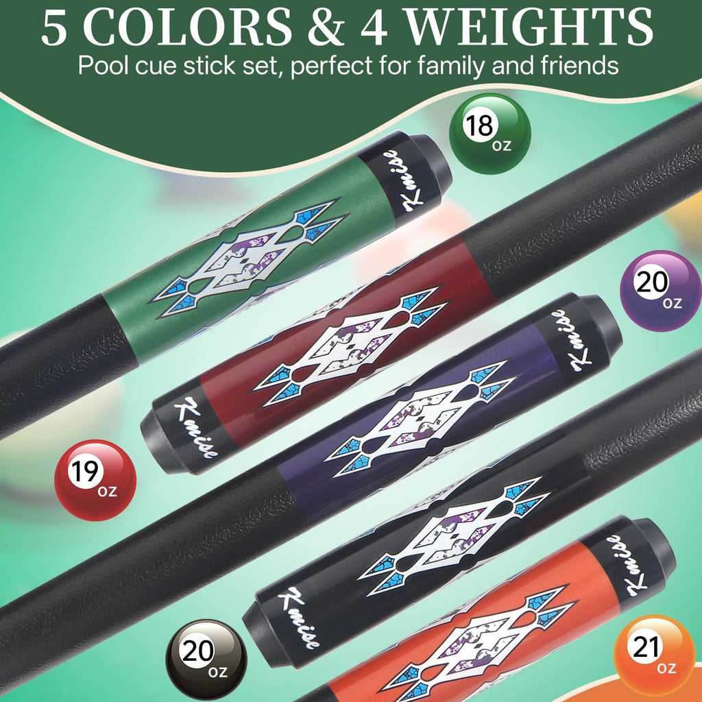 Kmise Pool Stick Set of 5, 58 Inch Pool Cue Stick,Snooker Play Billiard Pool Sticks for Men Professional,17oz 18oz Pool Stick fo