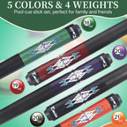 Kmise Pool Stick Set of 5, 58 Inch Pool Cue Stick,Snooker Play Billiard Pool Sticks for Men Professional,17oz 18oz Pool Stick fo