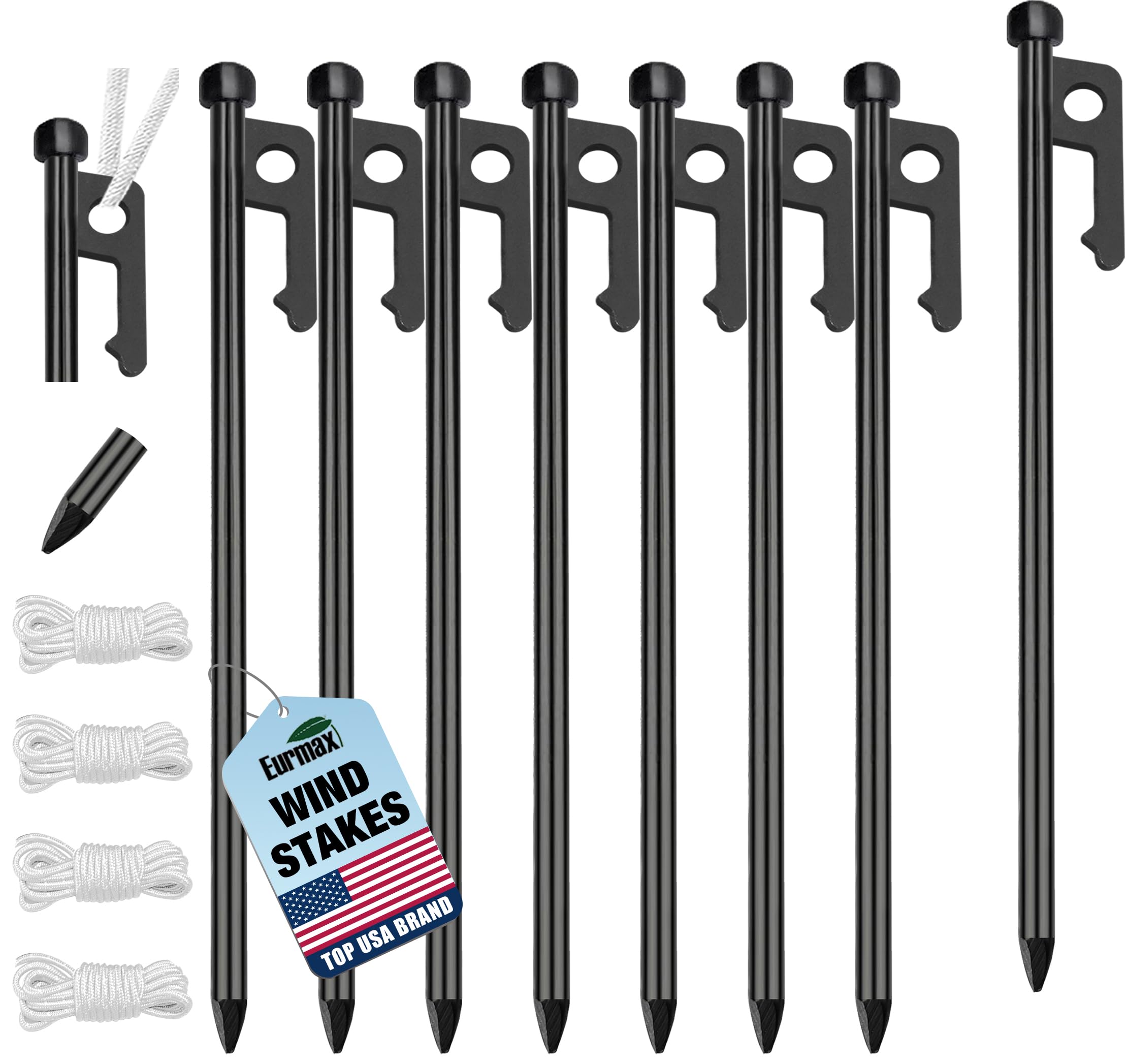Eurmax Usa 12 Inch Multiuse Heavy Duty Steel Tent Stakes Tarp Pegs Camping Stakes For Outdoor Camping Canopy And Tarp With 4 Rop