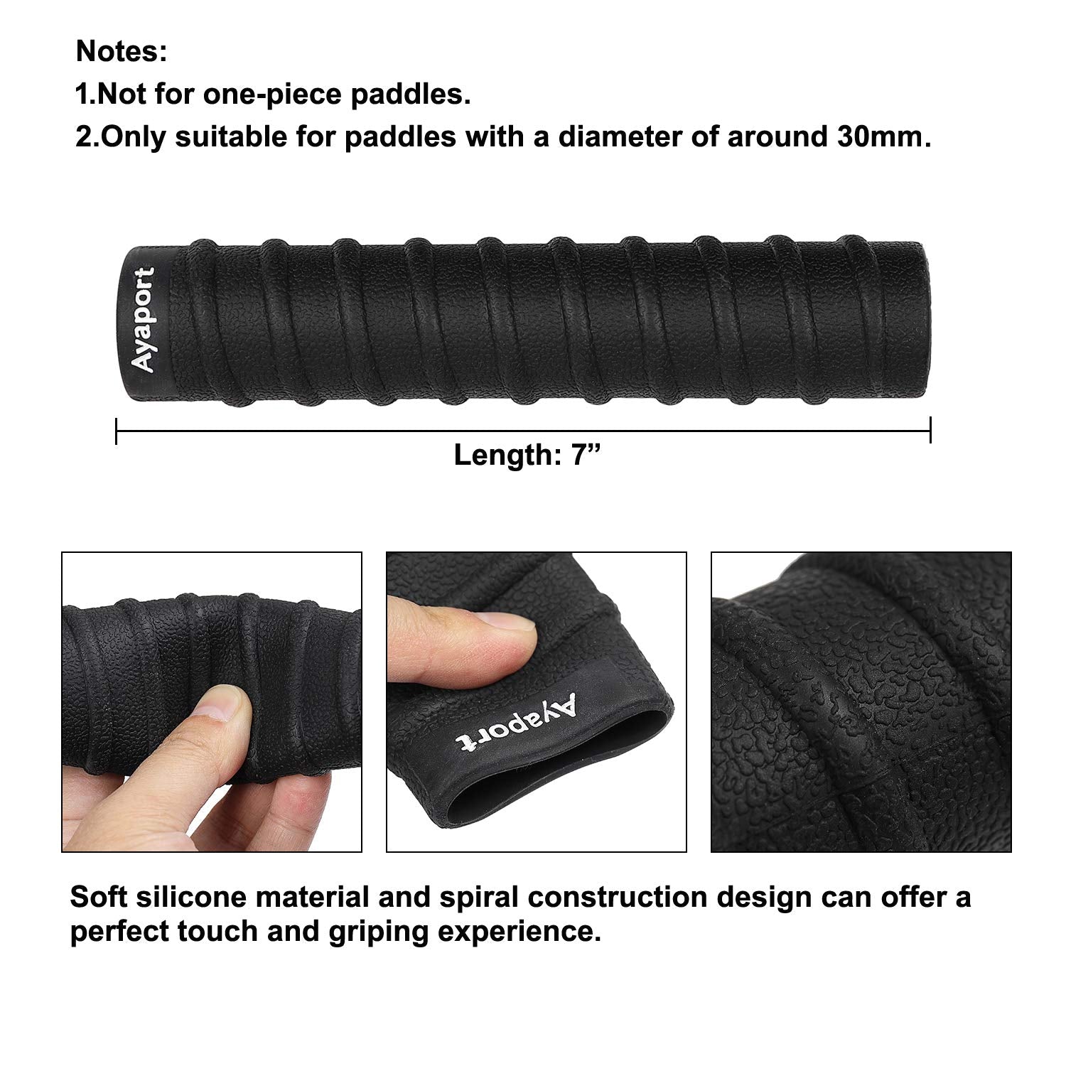 Ayaport Kayak Paddle Grips Non-Slip Silicone Wraps Blister Prevention Kayaking Accessories For Take-Apart Paddles (Black)