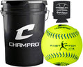 CHAMPRO CSB44 Durahide Cover 12 USSSA Game Softballs in a Black Bucket - 18 Balls and one Rods Can Sleeve Included.