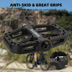 Rock Bros Mountain Bike Pedals Nylon Composite Bearing 9/16'' Mtb Bicycle Pedals With Wide Flat Platform Black