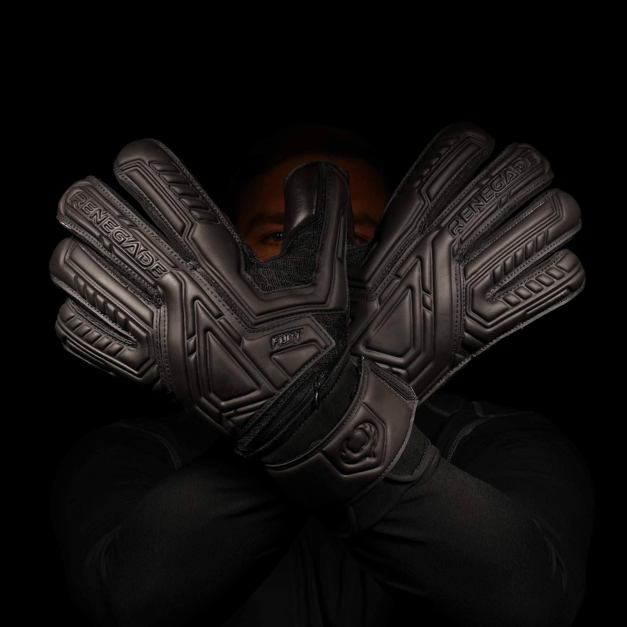 Renegade Gk Fury Nightfall Goalie Gloves With Pro-Tek Finger Spines | 4Mm Giga Grip & 4Mm Duratek | Black Soccer Goalkeeper Glov