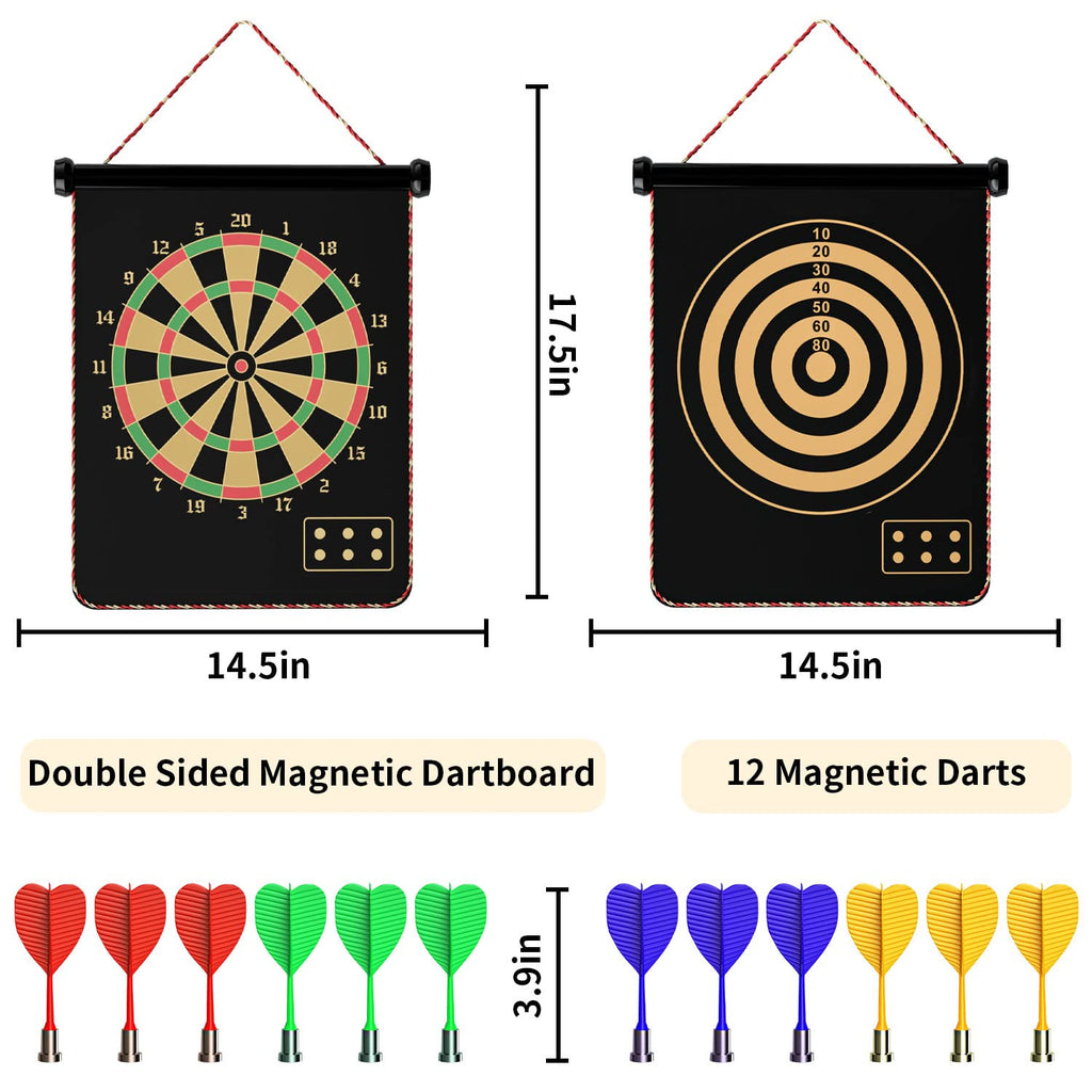 Mixi Magnetic Dart Board For Kids, Outdoor Toys Kids Games Double Sided Dart Board Games Set For Boys With 12 Darts, Best Toys G