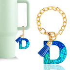 Letter Charm Accessories for Stanley Cup 1 PCS Cute Initial Keychain Handle Charm for Stanley Tumbler for Women Blue Letter D