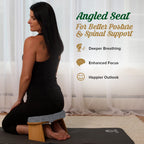Monk & Llama Meditation Bench - Foldable, Ergonomic, Bamboo Kneeling Stool With Extra Comfortable Cushion - Perfect Seiza Bench