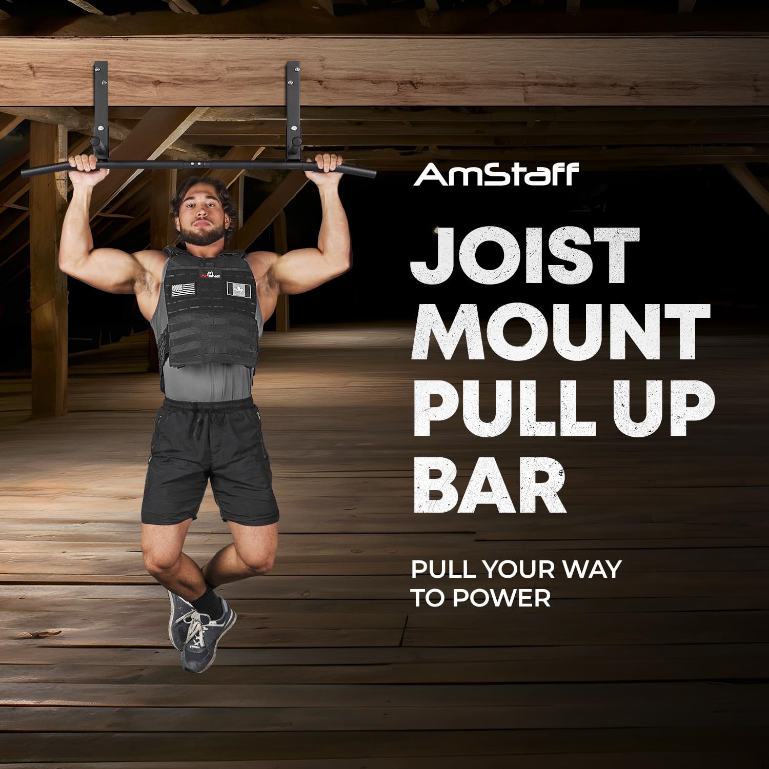 Amstaff Fitness Joist Mount Pull Up Bar, Ceiling Mounted Chin Up Bar For Home Gym, Crossfit, Beam, Rafter - Heavy Duty, Multi Gr