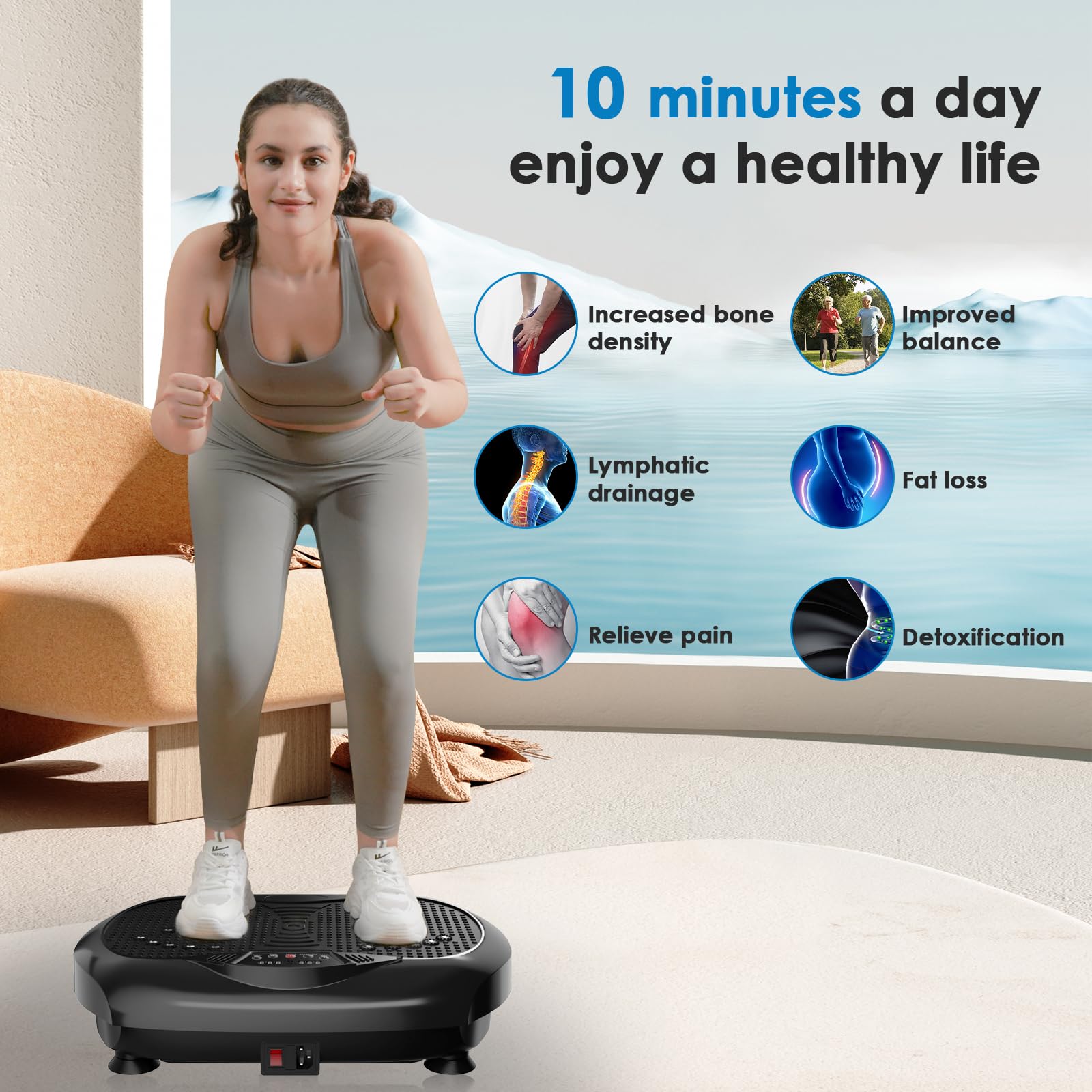 Natini Vibration Plate Exercise Machine - Whole Body Workout Vibration Platform Lymphatic Drainage Machine For Weight Loss Home