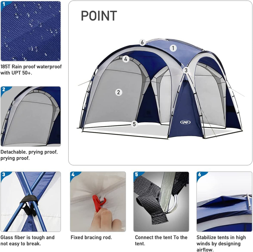 Unicamper Large Beach Canopy Tent Upf 50+ 12X12 Ft Waterproof & Rainproof Dome Sun Shelter For 8-10 Person With 2 Side Walls, Pe