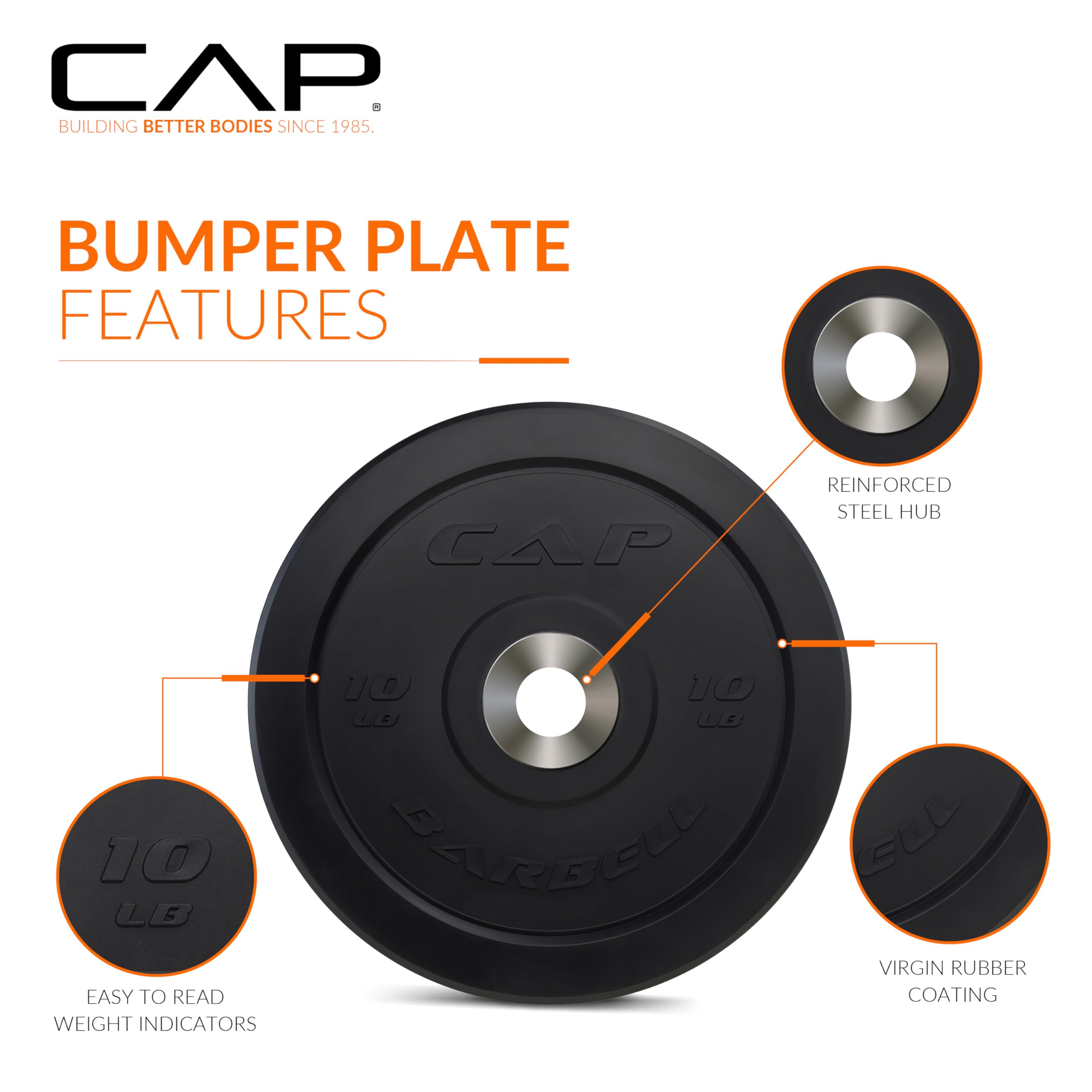 Cap Barbell Best Olympic Bumper Plate Set, Black, 10 Lb Pair