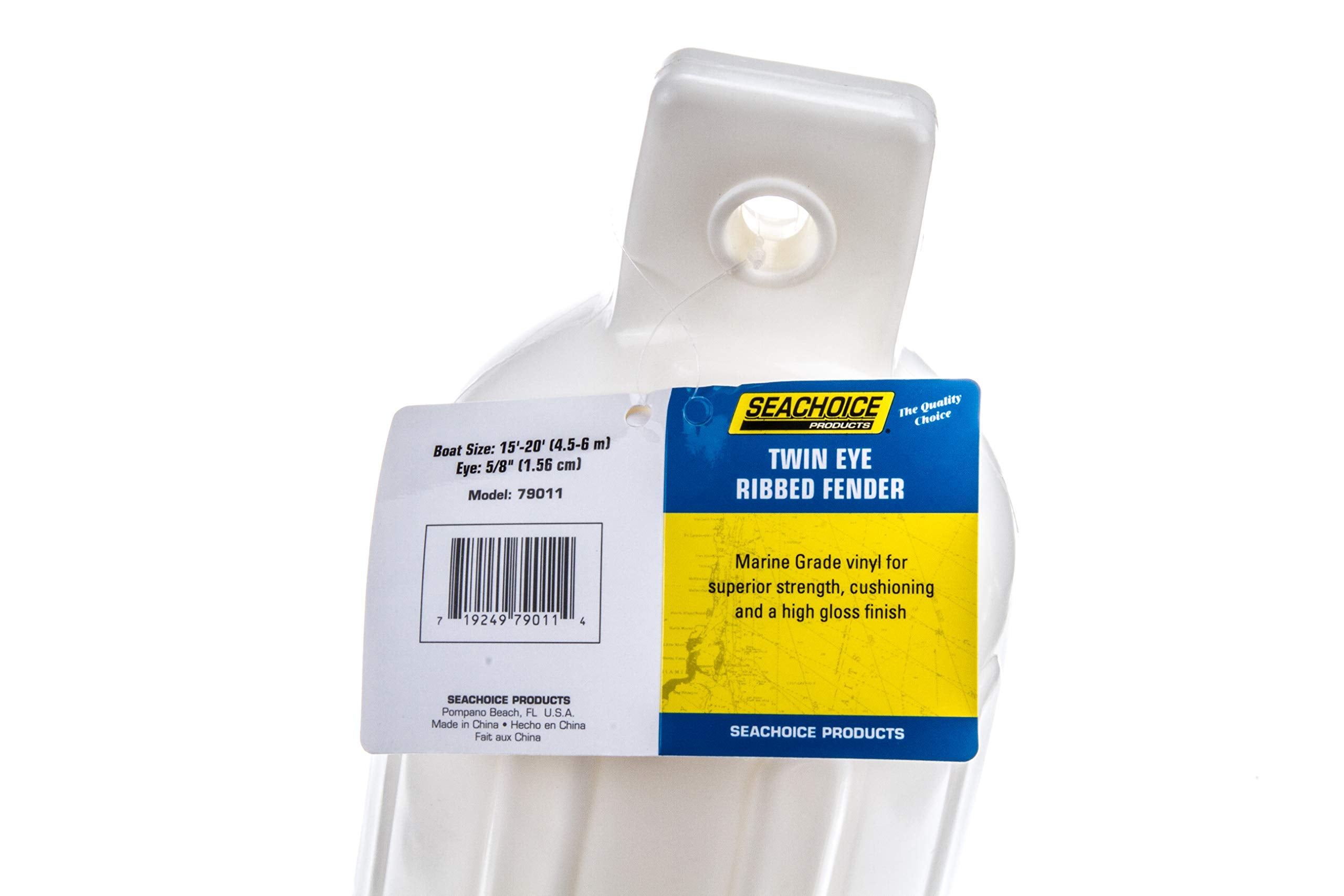 Seachoice Twin Eye Ribbed Boat Fender, White, 5-1/2 In. X 20 In.
