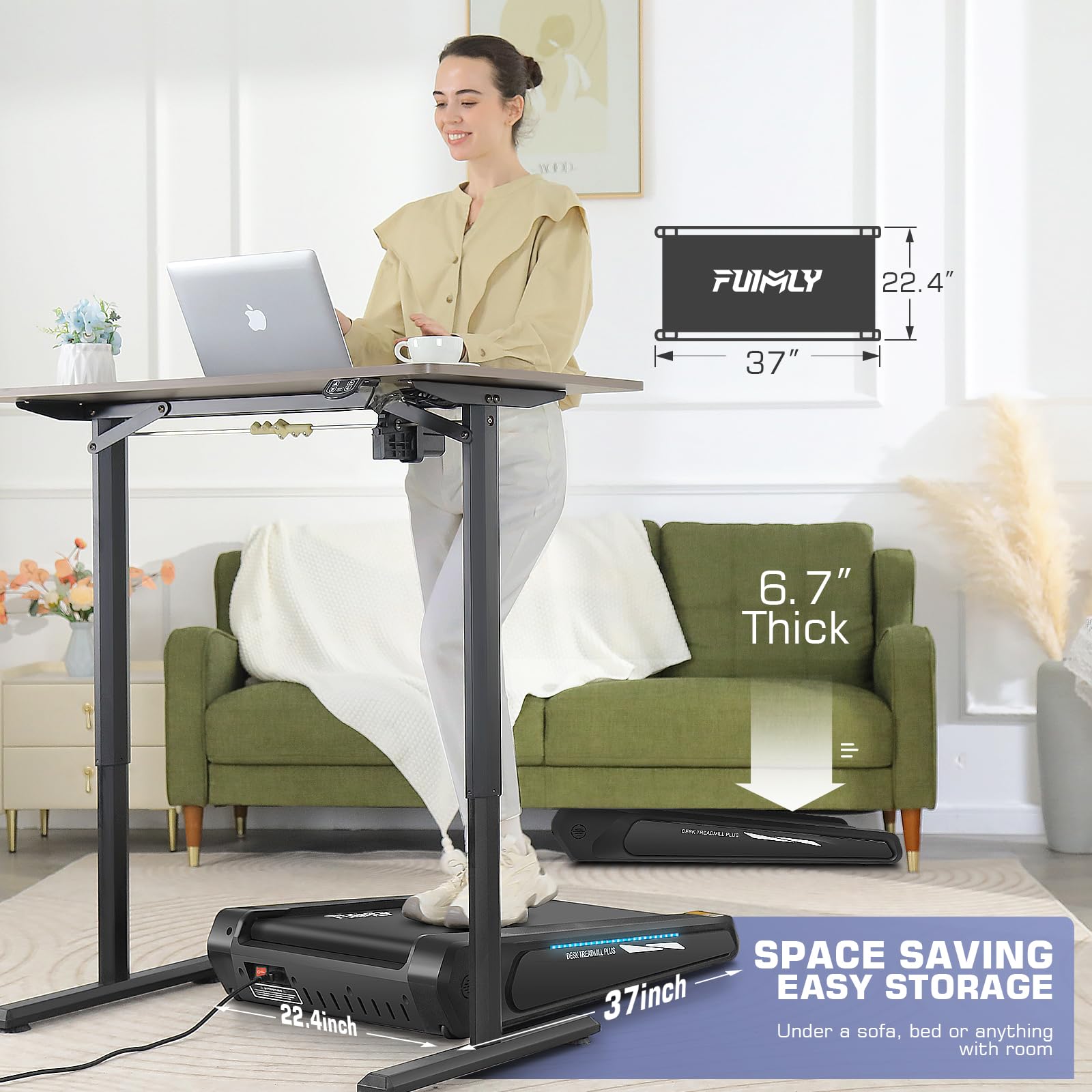 Funmily Walking Pad Treadmill With 5% Incline, 2.5Hp Smallest Under Desk Treadmill For Home Office, Compact Walking Treadmills 3