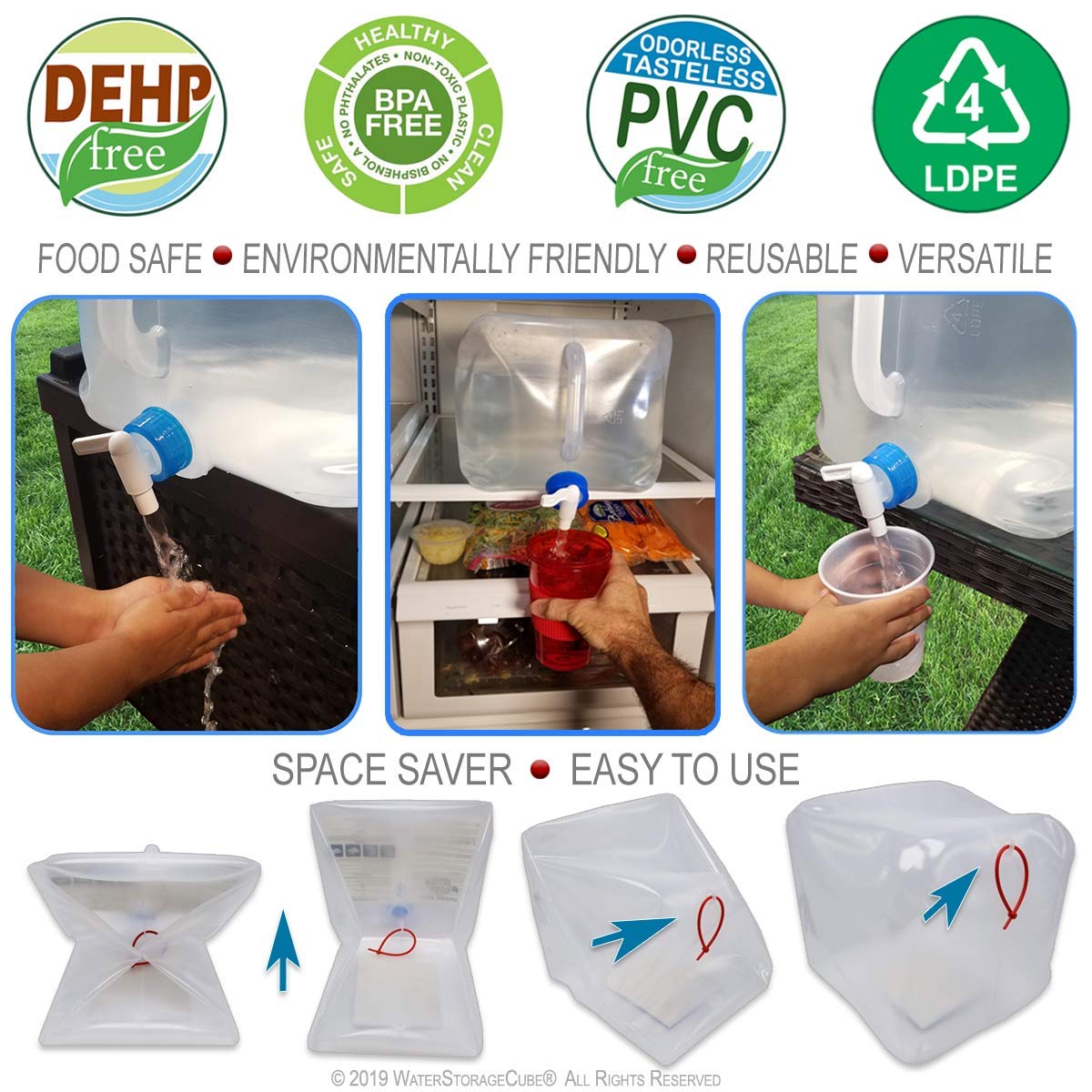 Waterstoragecube Bpa-Free Collapsible Water Container With Spigot, Food-Grade Camping Water Storage Carrier Jug For Outdoors Hik