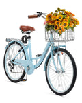 VEVOR Women Bike, 7-Speed and 1-Speed, 24-26 Inch Pink and Light Blue Beach Cruiser Bike, with Large Capacity Basket and Rear Ra
