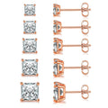 Mdfun 18K Rose Gold Plated Princess Cut Clear Cubic Zirconia Stud Earring Pack Of 5 Pairs
