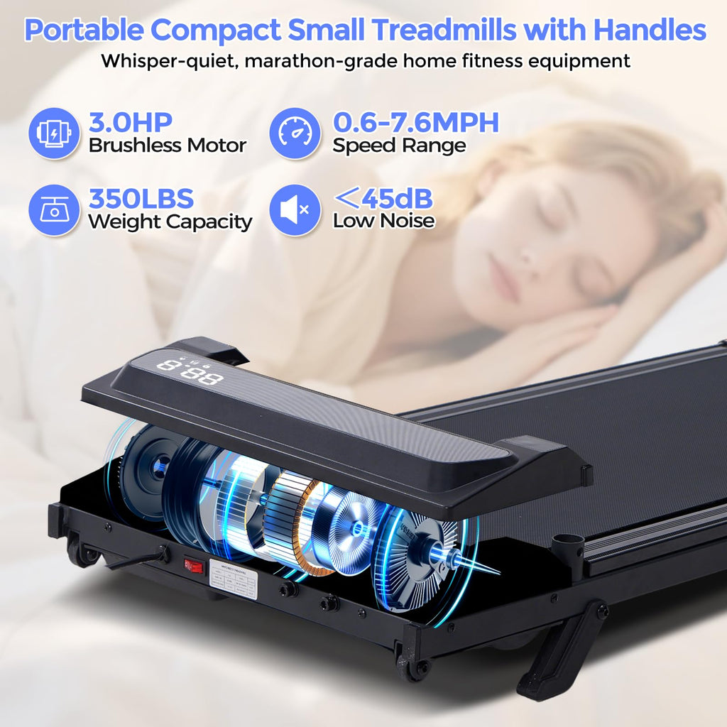 Electric Treadmills for Home with Incline, Walking Pad Treadmill with Handle Bar, 0.6-7.6MPH Portable Small Treadmills with Hand