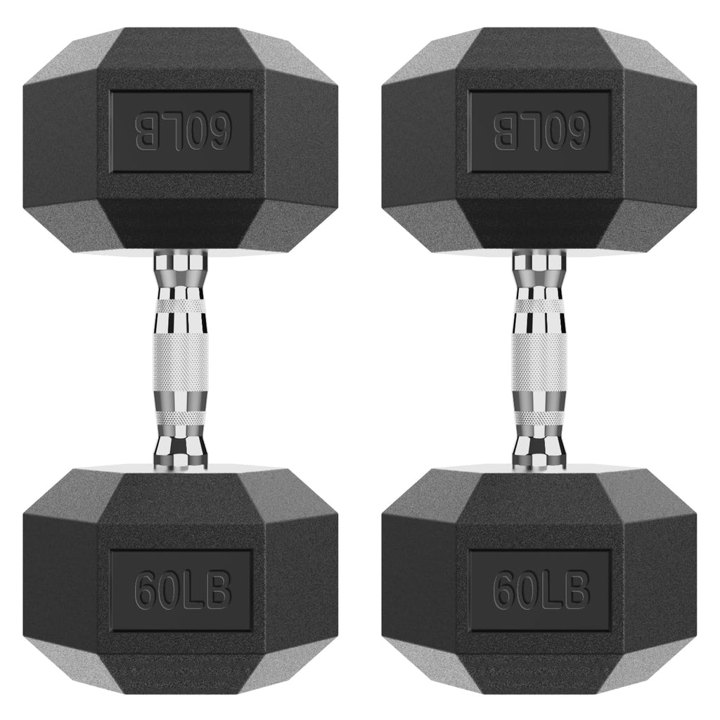 Hex Dumbbell Rubber Encased Strength Training Dumbbells, Hand Weight For Workout & Exercise/Pair of 60LB