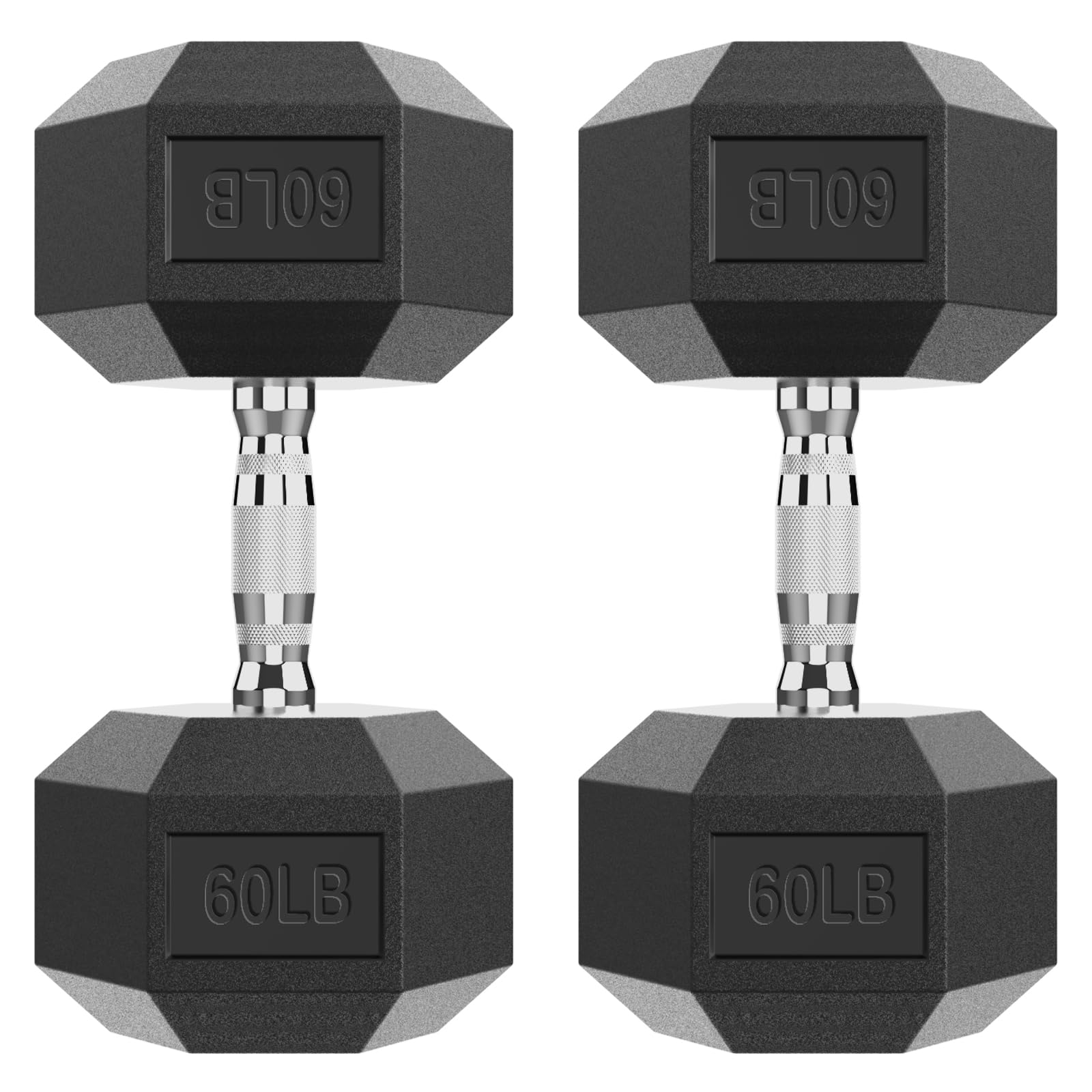 Hex Dumbbell Rubber Encased Strength Training Dumbbells, Hand Weight For Workout & Exercise/Pair of 60LB