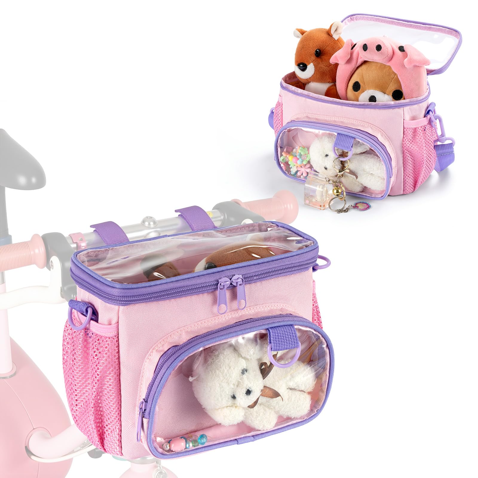 Kids Bike Basket - Pink Front-Mount Storage, Universal Bicycle Basket for Handlebar, Fits Most Bikes & Scooters, Durable Bike Ba