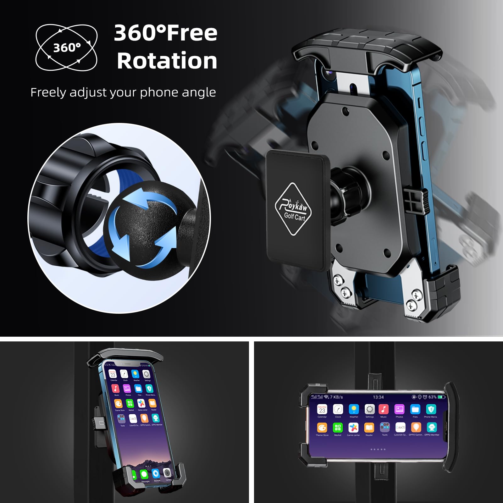 Roykaw Golf Cart Magnetic Phone Holder Mount Compatible With Ezgo/Club Car/Yamaha, Compatible With Iphone/Galaxy/Google Pixel, U
