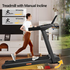 16% Incline Treadmill with Handles, 3-in-1 Portable Treadmills for Home and Office, Foldable Treadmills with 300 Lbs Weight Capa