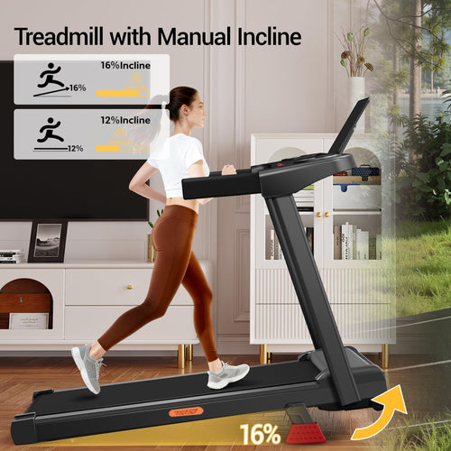 16% Incline Treadmill with Handles, 3-in-1 Portable Treadmills for Home and Office, Foldable Treadmills with 300 Lbs Weight Capa