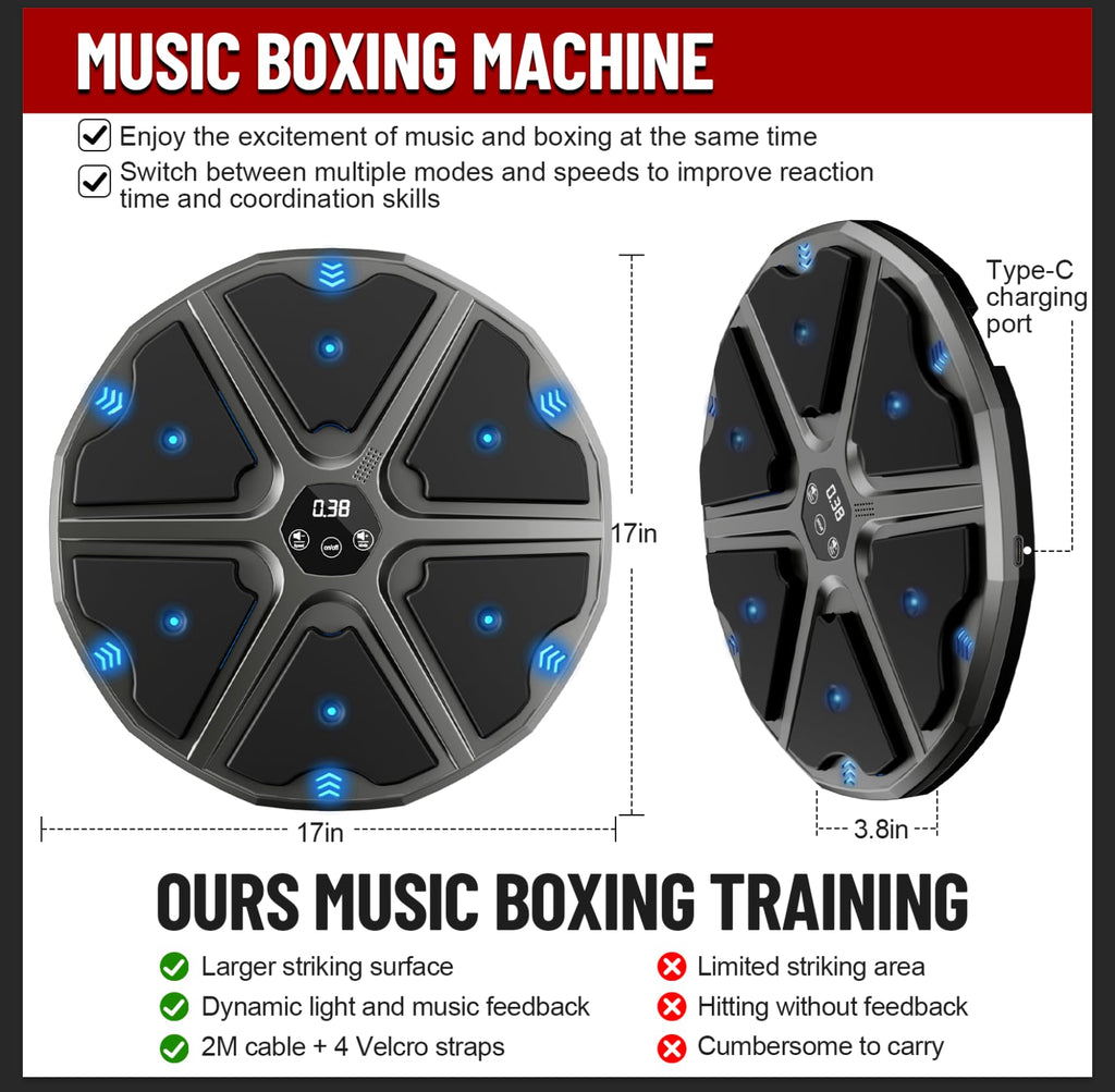 Music Boxing Machine, Wall Mounted Boxing Machine For Adults Kids, Bluetooth Smart Boxing Trainer With Boxing Gloves, Electronic