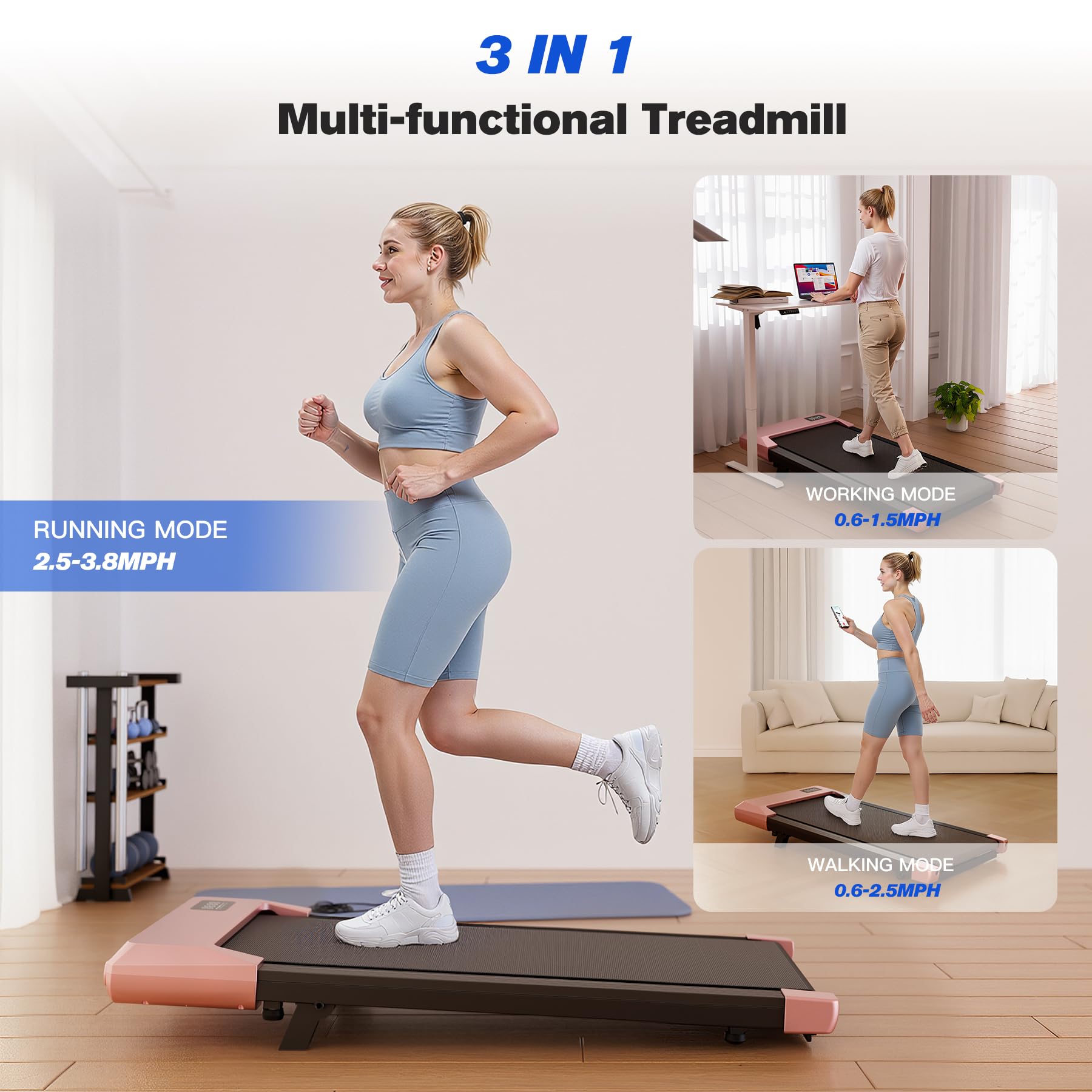 Deerrun 2024 Upgrade Walking Pad, Smart Under Desk Treadmill For Home, No-Assembly Treadmills, App/Remote Control, Led Display,
