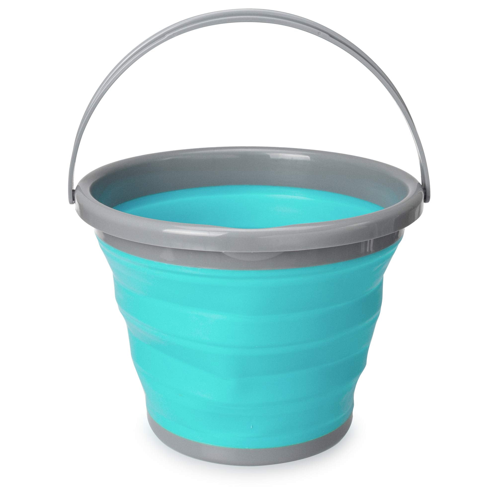 Navaris Collapsible Bucket with Handle - 2.6 Gallon (10L) Portable Pail for Camping, Beach, Gardening, Fishing, Water, Washing -