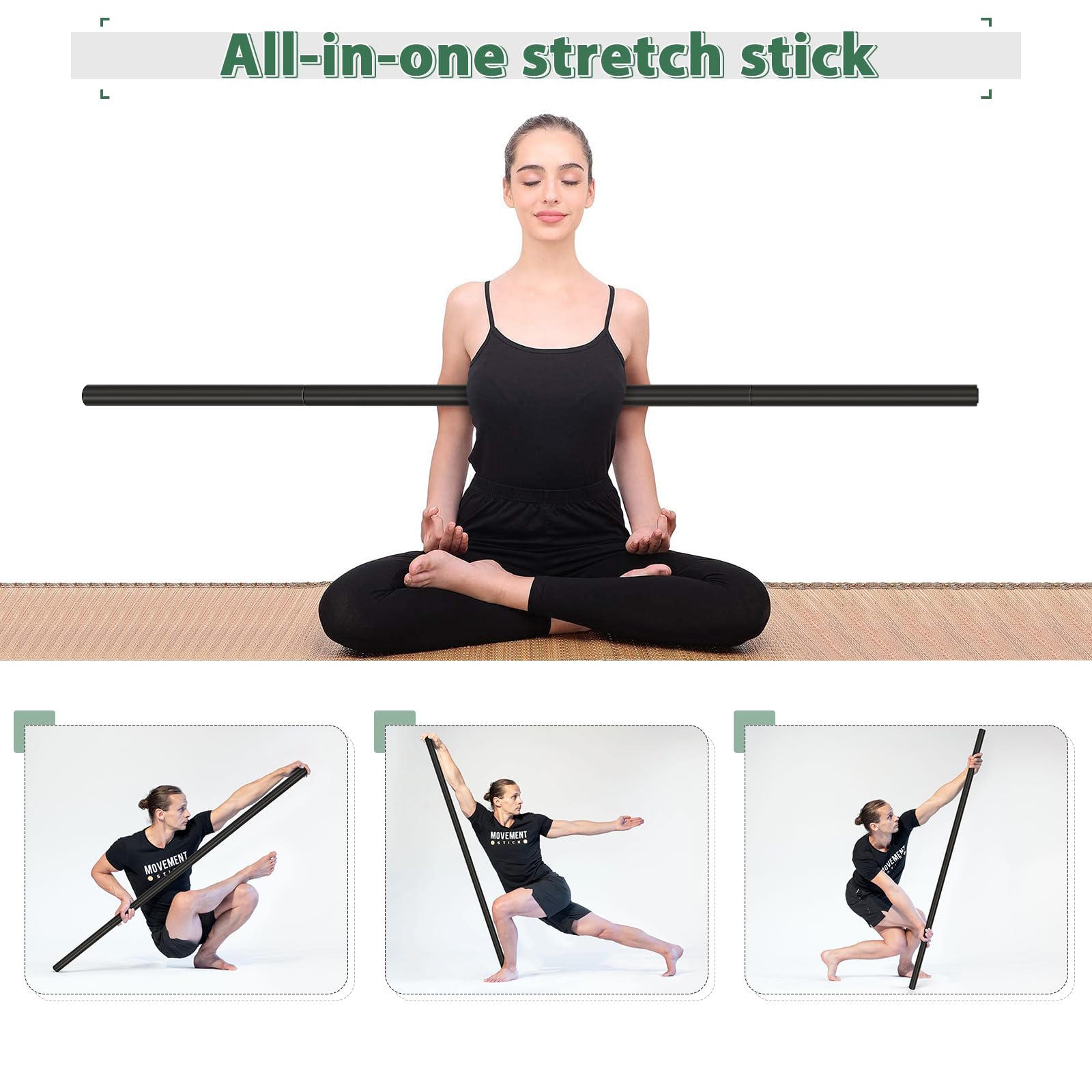 Retyion Yoga Stick 5Ft- Adjustable Mobility Stick Sturdy Steel- Exercise Stick For Stretching, Balance Support Stick Perfect For